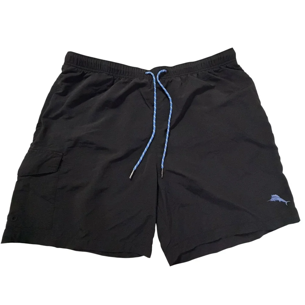 Tommy Bahama Relax Mens XL Black Swim Trunks Cargo Pocket Mesh Lining